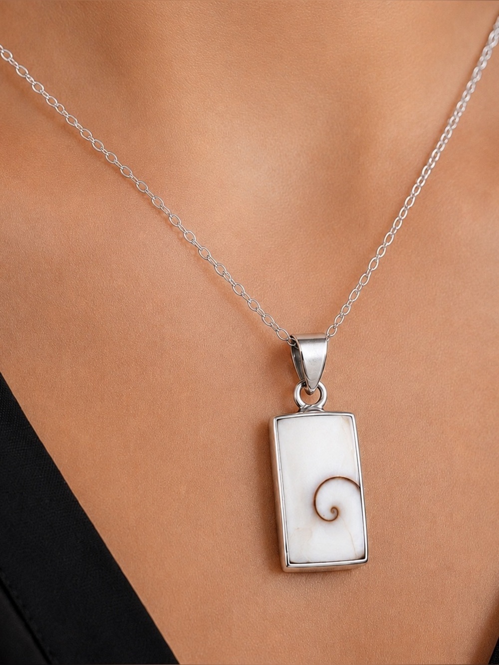 Vintage Shiva Eye Sterling Silver Pendant w/ Sterling Plate Chain